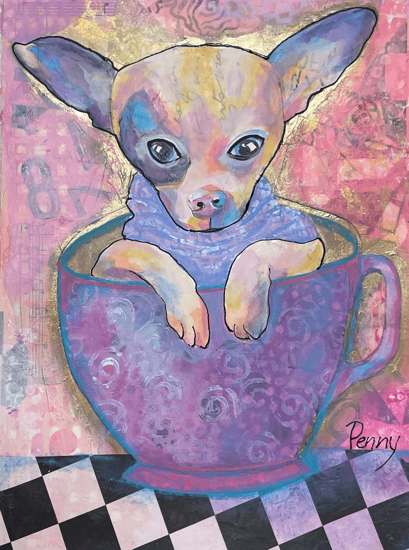 Mixed Media Tea Cup Chihuahua 
